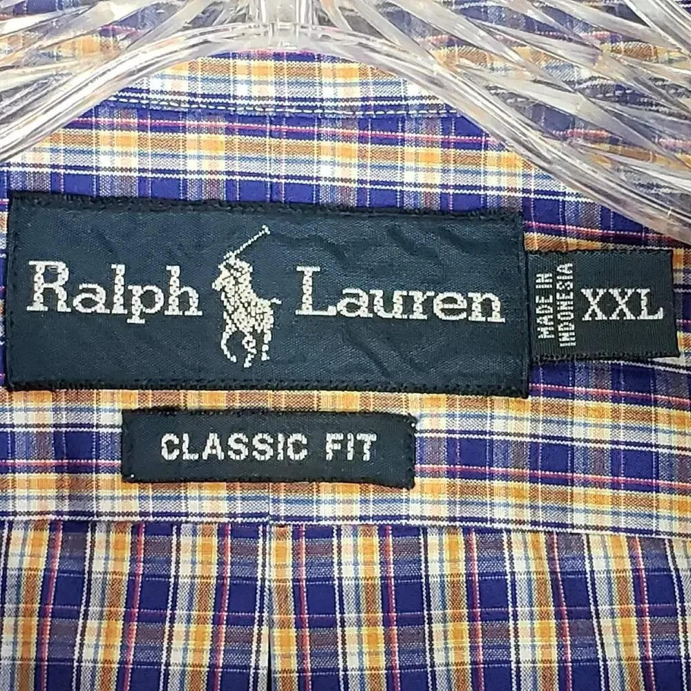 Polo Ralph Lauren Shirt Men's Size XXL Blue Multicolor Plaid LS Button Down